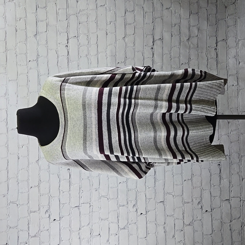 Loft Heather Gray & Pinstripe Sleeveless Poncho - Size Medium